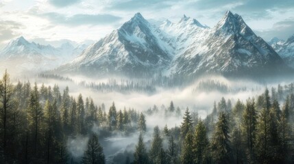 Obraz premium Misty Mountain Valley Sunrise