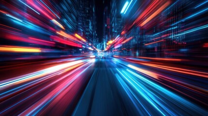 Abstract city lights streaks at night, fast motion blur effect.