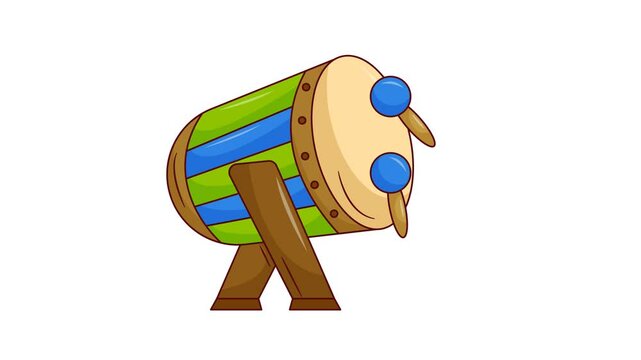 Bedug or Ramadan Drums Animation. Isolated on White Background