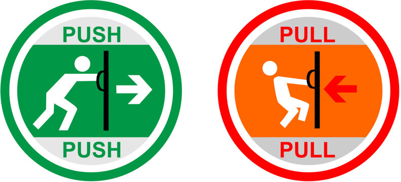 Vector push pull label sticker for door 