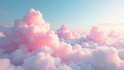 Soft pink clouds float above a serene landscape, pink clouds, fluffy white
