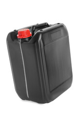 One black plastic canister in air on white background