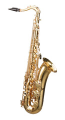 Jazz. One beautiful saxophone isolated on white