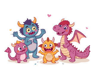 Naklejka premium Adorable Monsters and Friendly Dragons for Stories