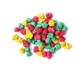 Pile of rat poison isolated on white, top view