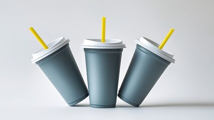 3D Rendering three disposable cups with straws Isolated on white background