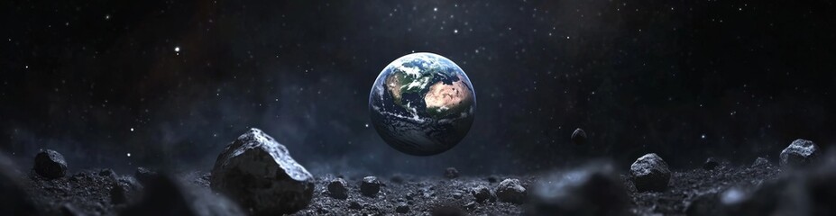 Obraz premium Earth amidst asteroids, space background, cosmic scene, science fiction