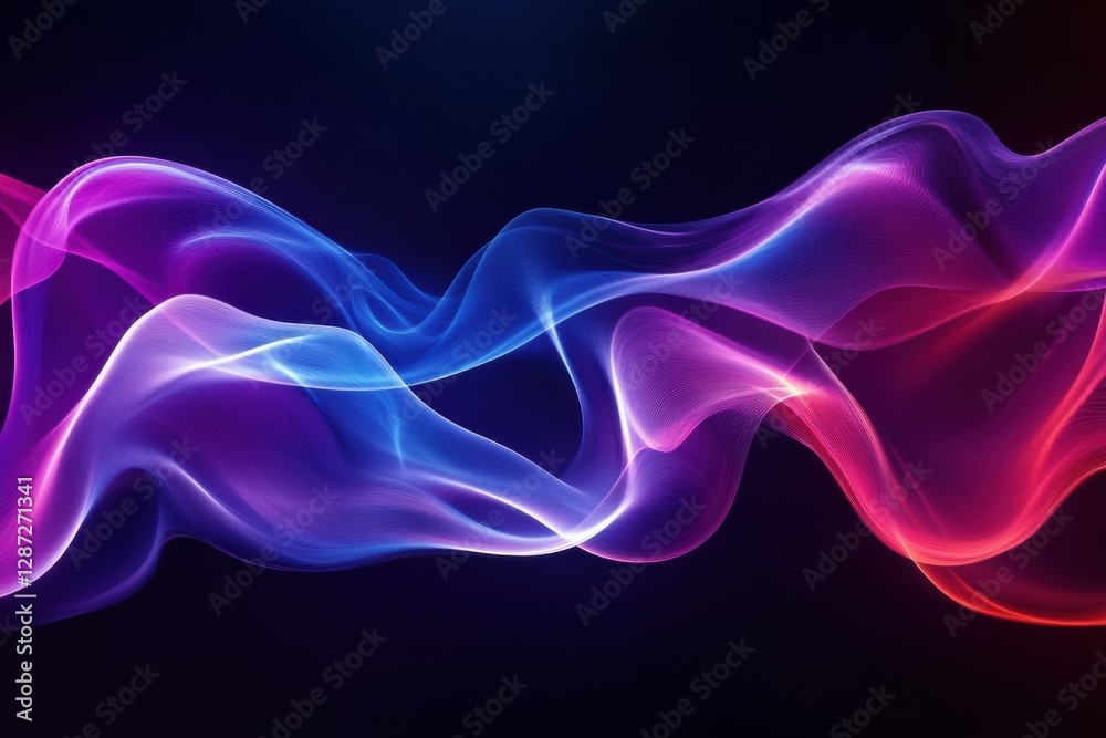 Poster Colorful waves of light flow gracefully against a dark background creating an ethereal and dynamic visual experience. Generative AI