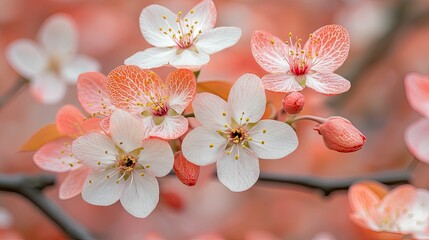 Obraz premium Delicate Peach And White Blossoms Blooming Beautifully