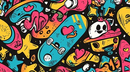 Colorful Skateboard Graffiti Style Pattern Design