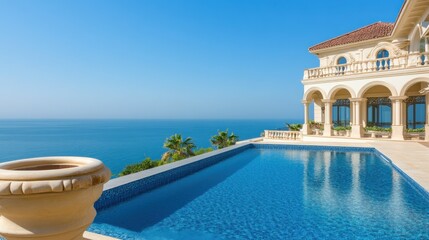 Obraz premium Mediterranean Mansion: Oceanfront Luxury Villa with Infinity Pool