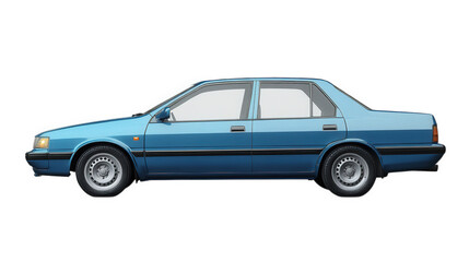 side view of a blue sedan with a classic design. showcasing its streamlined shape and distinct wheels the car is rendered in a simple. clean style. emphasizing its form and color this illustration cou