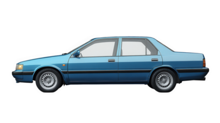 side view of a blue sedan with a classic design. showcasing its streamlined shape and distinct wheels the car is rendered in a simple. clean style. emphasizing its form and color this illustration cou