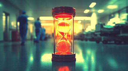 Glowing Hourglass in Hospital Corridor