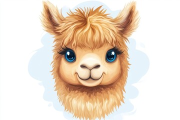 Adorable Alpaca Portrait With Bright Blue Eyes