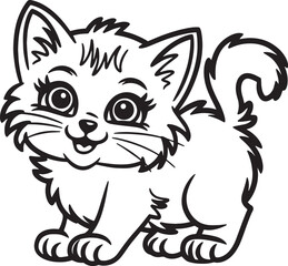 Obraz premium Cute Fluffy Kitten Vector Illustration – Black and White Cartoon Cat Design