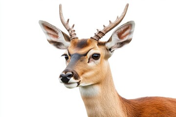 Young male deer portrait against white background