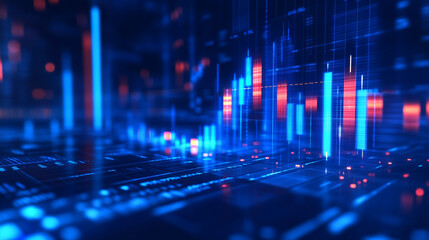 Abstract Futuristic Financial Data Visualization Stock Market Charts Blue and Red Digital Bar
