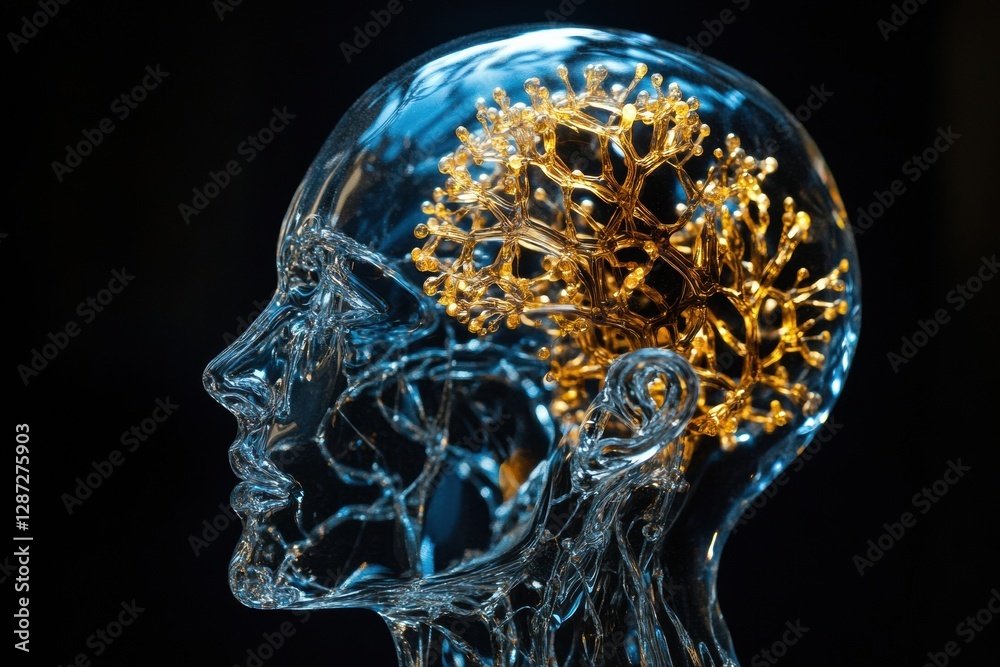 Fototapete complex neural connections and glowing synapses in a human head representing the future of artificia