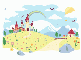 Cheerful Fantasy Landscapes: Vibrant Vectors for Kids' Imaginations
