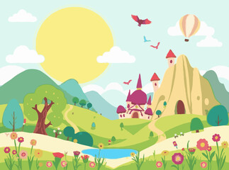 Cheerful Fantasy Landscapes: Vibrant Vectors for Kids' Imaginations