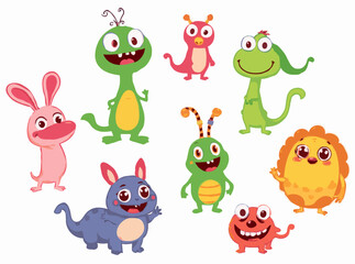 Obraz premium Playful Cartoon Creatures: Bright and Colorful Vector Designs