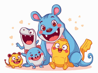 Playful Cartoon Creatures: Bright and Colorful Vector Designs