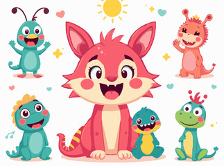 Playful Cartoon Creatures: Bright and Colorful Vector Designs