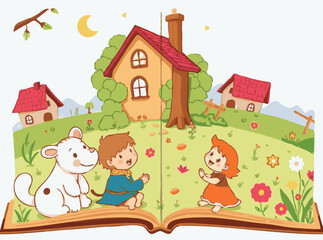 Adorable Storybook Scenes: Charming Vectors for Children's Tales