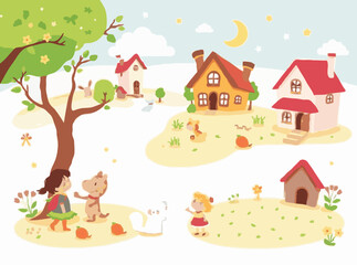Adorable Storybook Scenes: Charming Vectors for Children's Tales