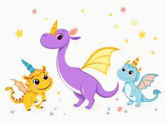 Magical Fantasy Creatures Set for Whimsical Kids' Tales in Cheerful Tones