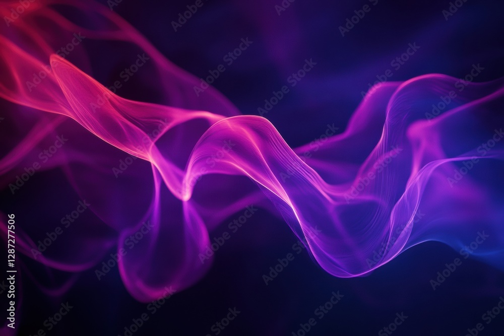 Fototapete Flowing waves of purple and pink light create a mesmerizing abstract background in digital art. Generative AI