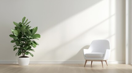 Modern Interior Empty Room With Plant And Chair