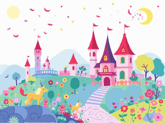 Colorful Magical Kingdom: Enchanting Vector Graphics for Kids' Stories