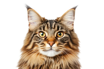 Naklejka premium Close up of a majestic animal face with striking yellow eyes and brown and black fur. The background is transparent providing clean look and focused visual