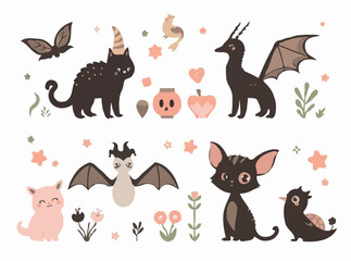 Whimsical Creatures and Fantasy Elements Vector Set