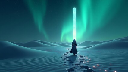 Solitary Journey Under Aurora Borealis