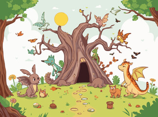 Fototapeta premium Imaginative World of Fantasy Creatures for Children's Tales