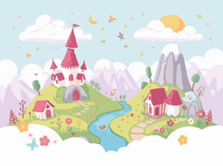 Obraz premium Cute and Magical Fantasy Land Vector Illustration