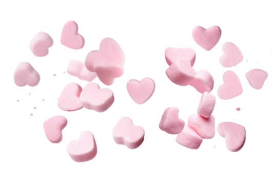 marshmallows falling on transparent background