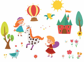 Fototapeta premium Vibrant Fairytale Elements for Kids' Storybooks