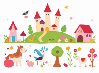 Vibrant Fairytale Elements for Kids' Storybooks