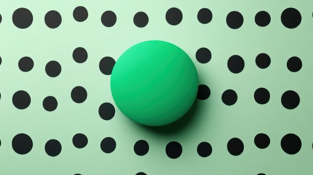 Green sphere on a mint green polka dot background