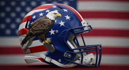 Patriotic Football Helmet with Bald Eagle and American Flag Design