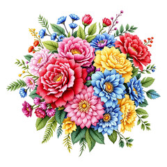 Colorful Flower Bouquet Isolated on White Background


