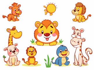 Playful Cartoon Animals in Vibrant Colors for Kids