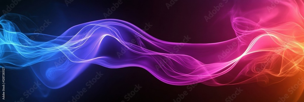 Poster colorful wavy light trails swirl together in vibrant display with dark background and glowing illusi