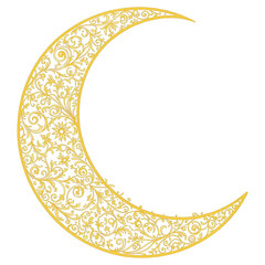Ornate Gold Crescent Moon Isolated on White