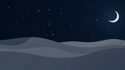 Serene Nightscape: Moonlit Hills Under Starry Sky