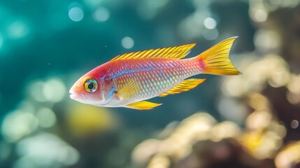 Fototapeta premium Vibrant coral reef fish swimming in a clear blue ocean.